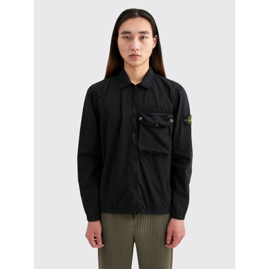 STONE ISLAND GD BRUSHED COTTON ZIP OVERSHIRT BLACK