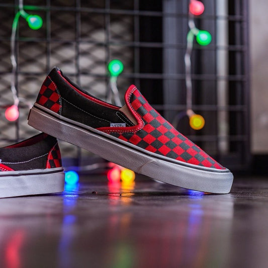 Vans Slip On Black Formula Red Checkerboard