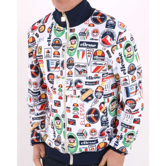 ELLESSE BADGED TRACK TOP WHITE MULTI 80s Casual ORIGINAL