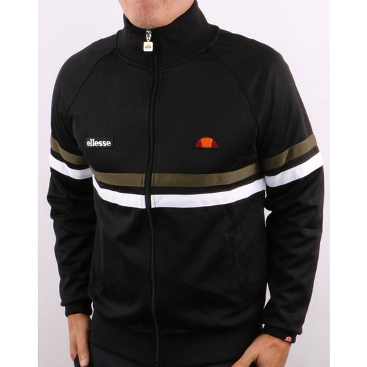 ELLESSE RIMINI TRACK TOP BLACK KHAKI WHITE 80s Casual ORIGINAL