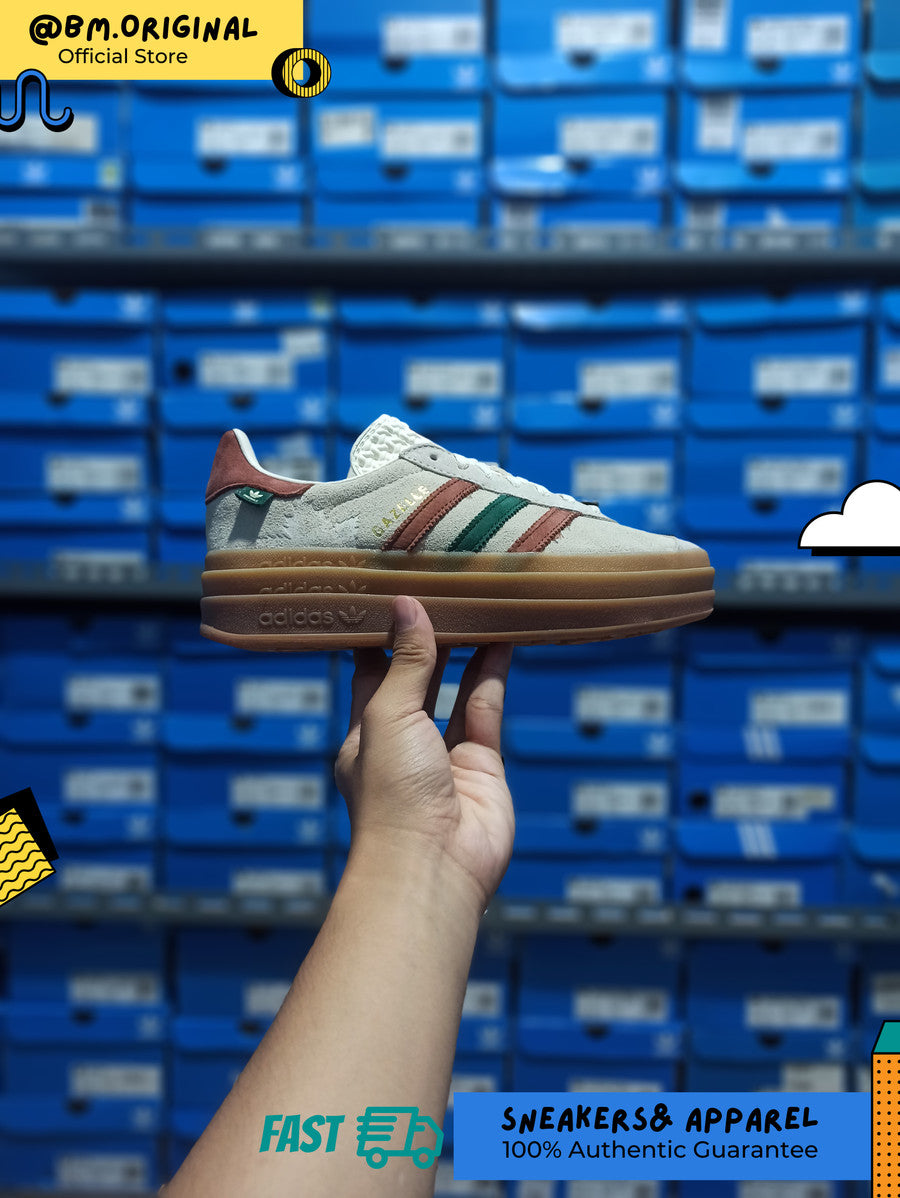 Adidas Gazelle Bold Cream White Wild Sepia Collegiate Green IG3685