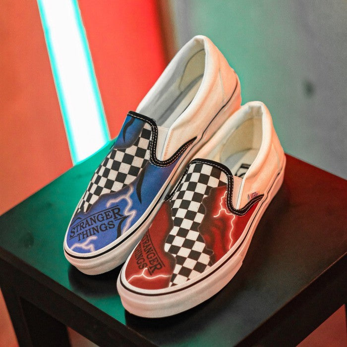 Vans Slip On Custom x Stranger Things Checkerboard Black White Blue