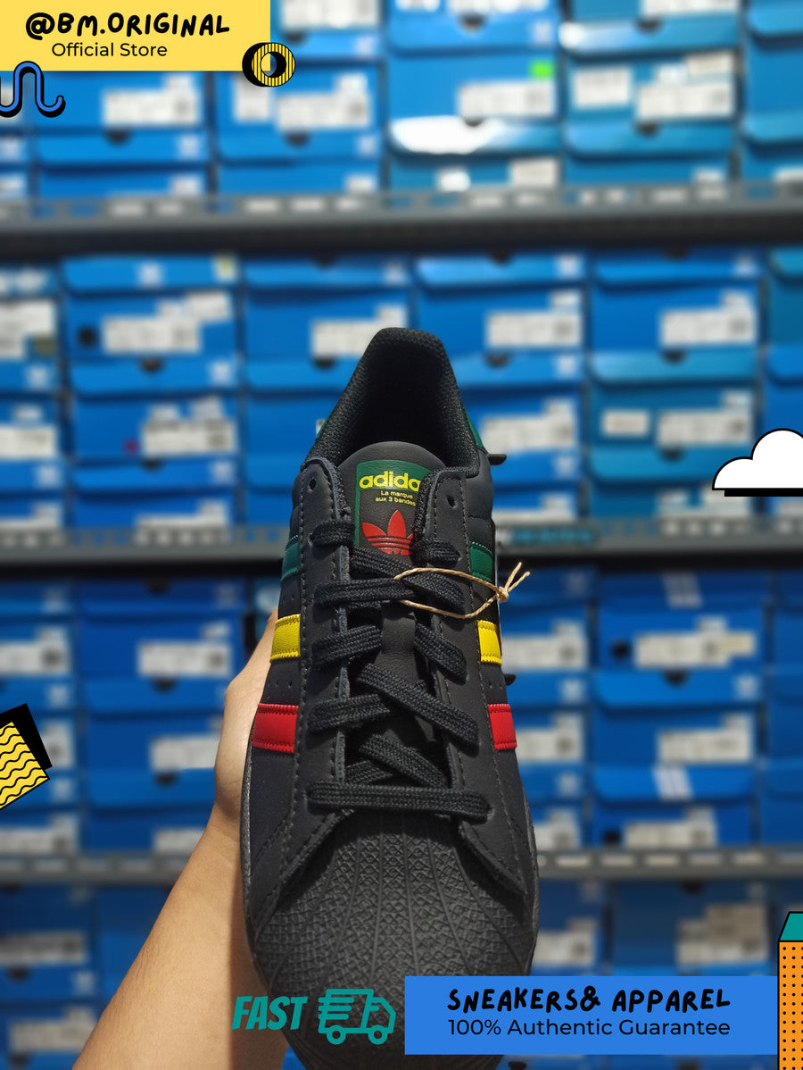 Adidas Superstar Rasta Core Black Yellow Collegiate Green IH3121 – BM STORE  ORIGINAL FOOTWEAR