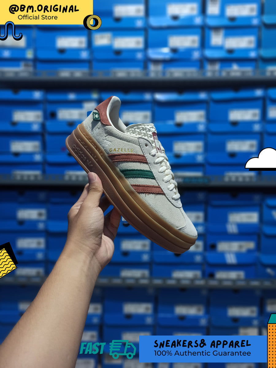Adidas Gazelle Bold Cream White Wild Sepia Collegiate Green IG3685
