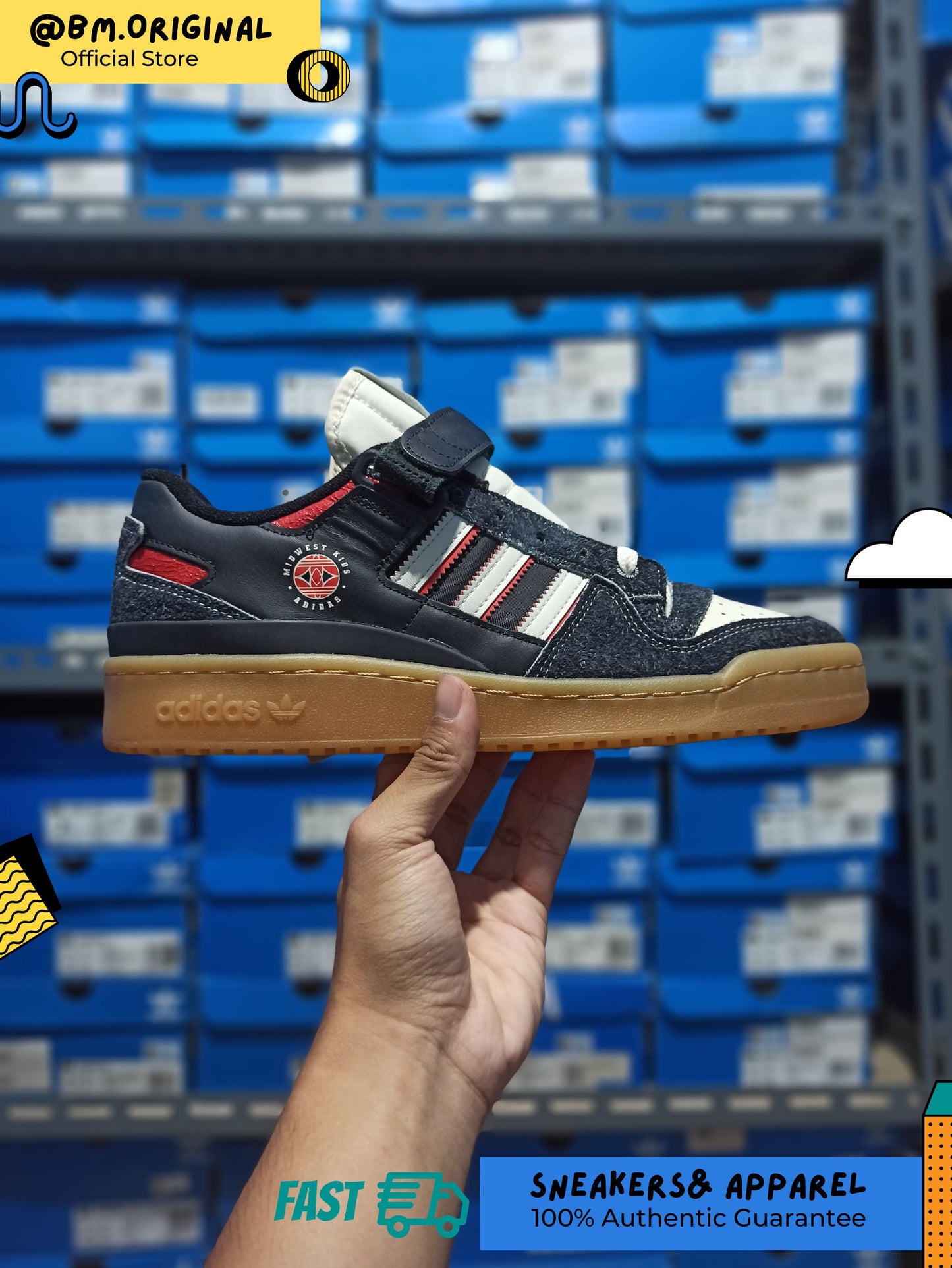 ADIDAS X MIDWEST KIDS FORUM 84 LOWBLACK WHITE ORIGINAL GW0035