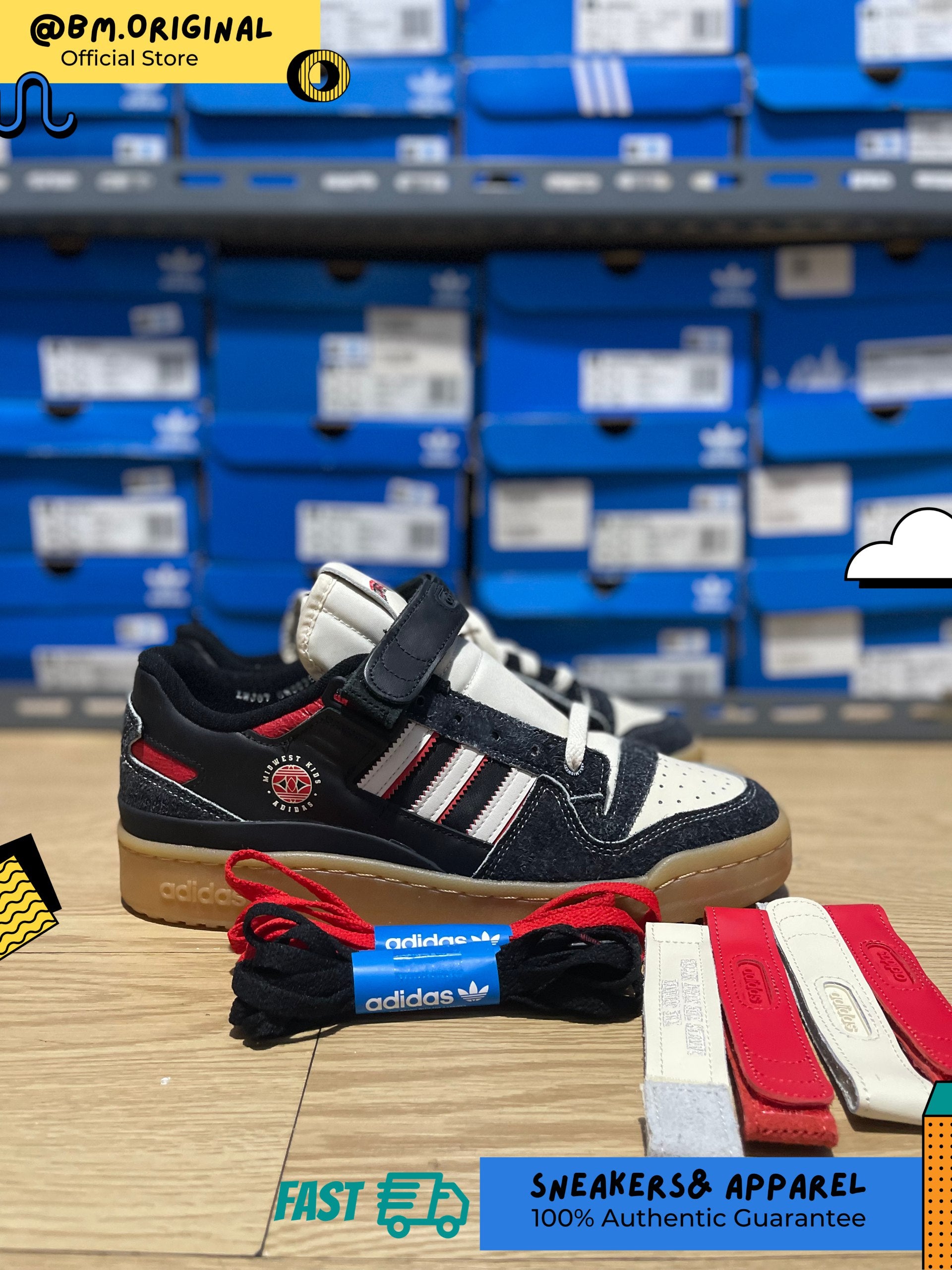 ADIDAS X MIDWEST KIDS FORUM 84 LOWBLACK WHITE ORIGINAL GW0035