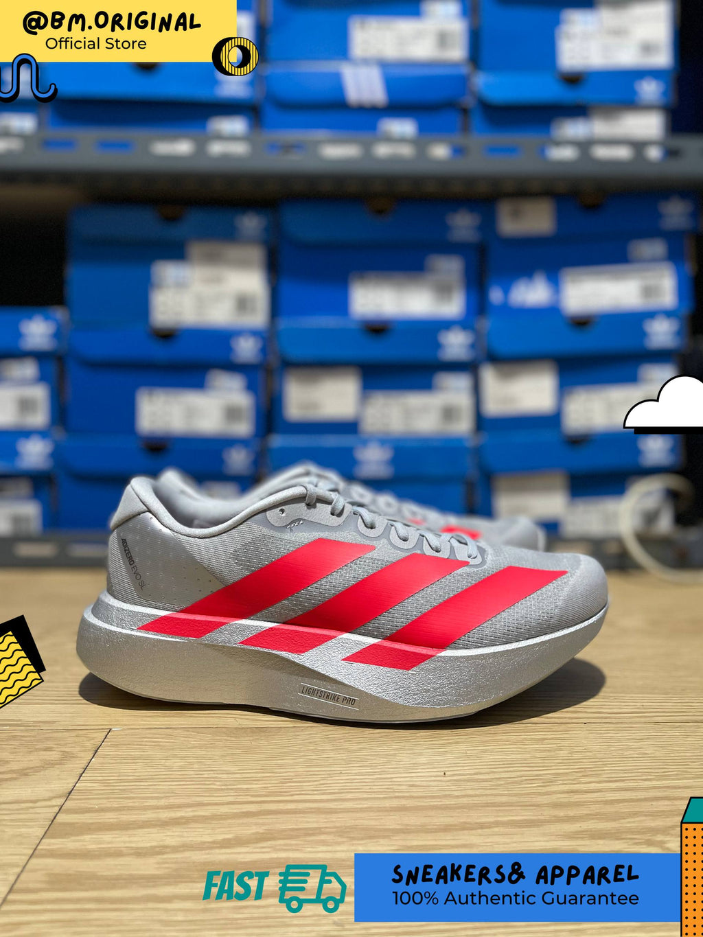 Adidas ADIZERO EVO SL Silver Metallic Lucid Red Iron Metallic KI3383 KI3381