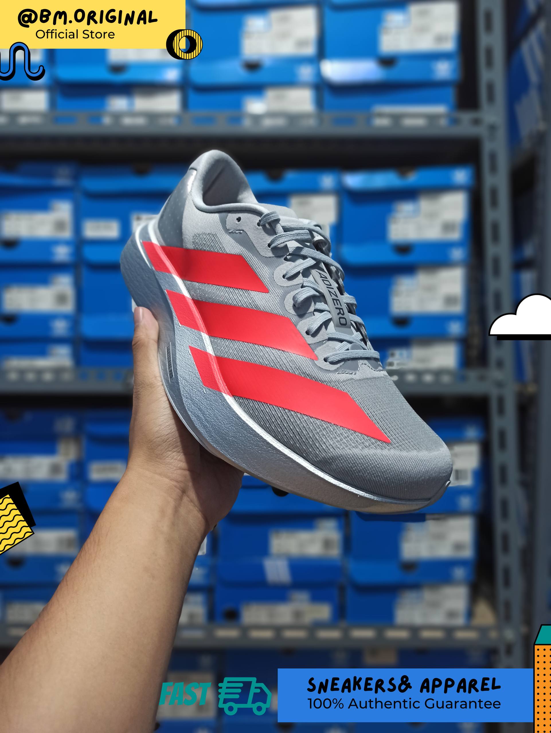 Adidas ADIZERO EVO SL Silver Metallic Lucid Red Iron Metallic KI3383 KI3381
