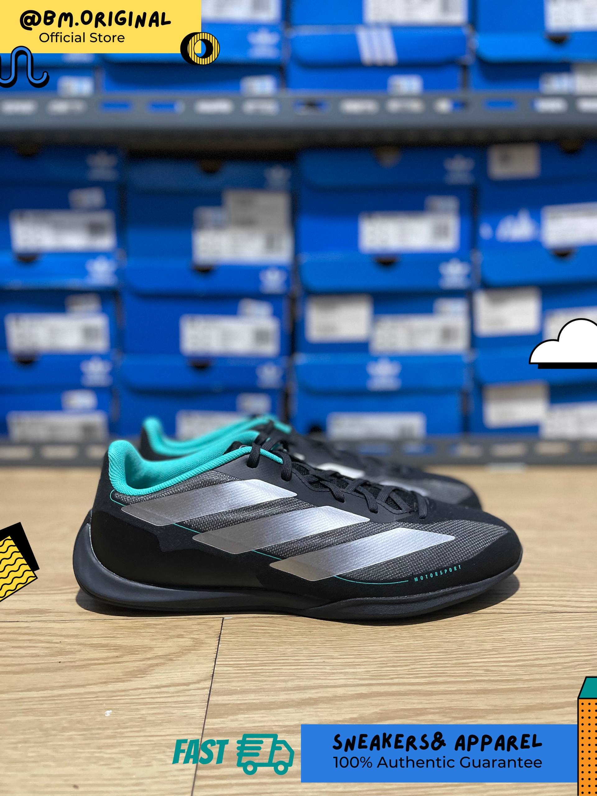 Adidas Feroza Base Tim F1 Mercedes AMG Petronas Core Black Silver Metallic Semi Mint Rush KJ6177