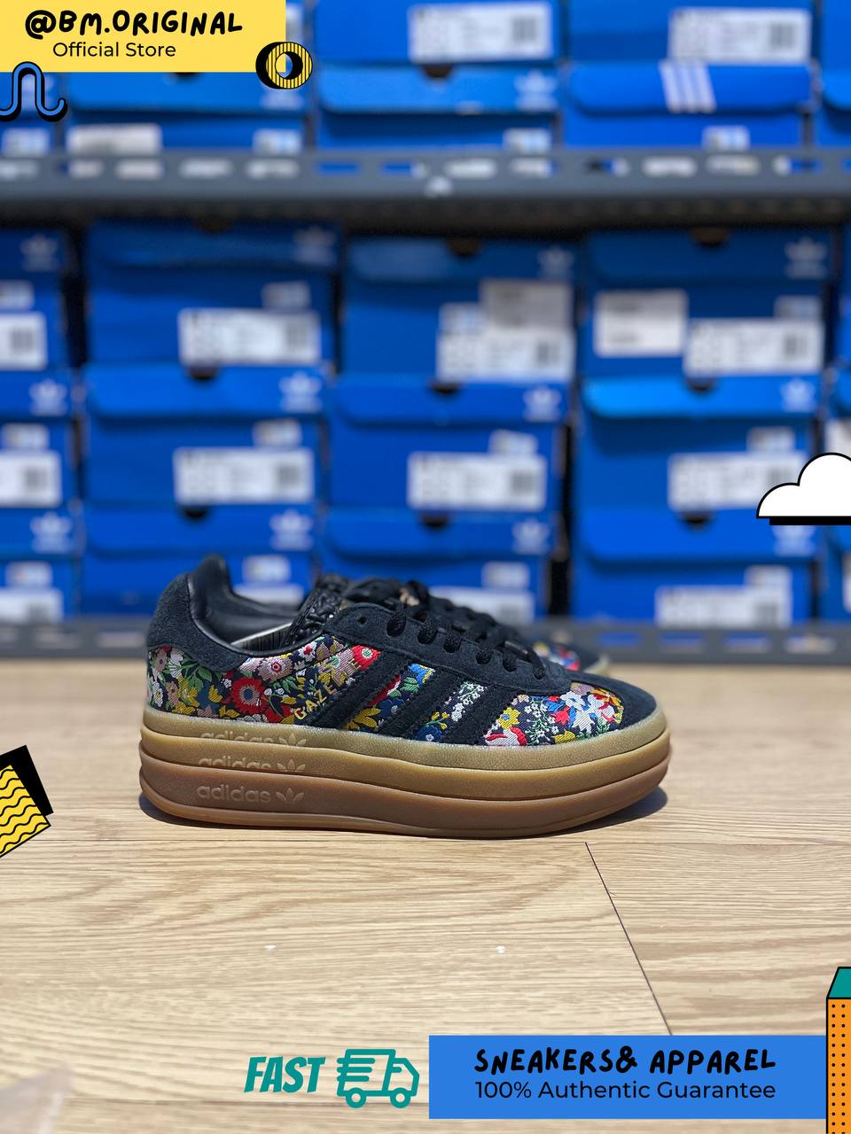 Adidas Gazelle Bold x Liberty London Core Black Supplier Colour Gold Metallic JI2572