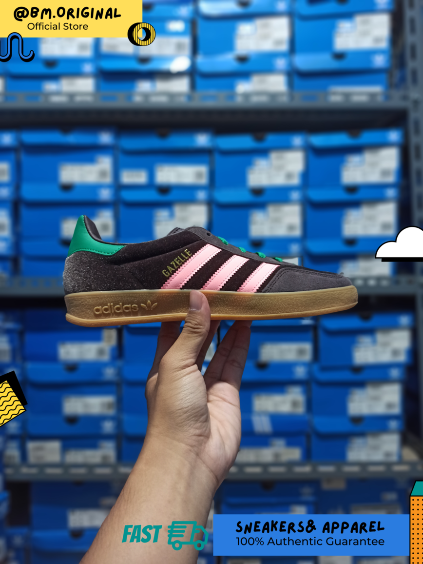 Adidas Gazelle Indoor Dark Brown Glow Pink Court Green JI2714