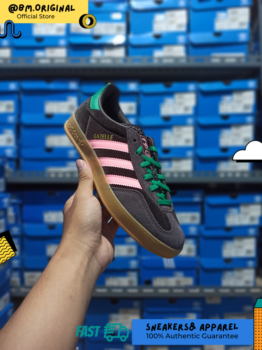 Adidas Gazelle Indoor Dark Brown Glow Pink Court Green JI2714