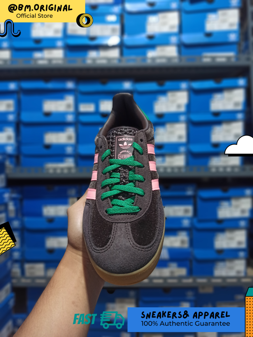 Adidas Gazelle Indoor Dark Brown Glow Pink Court Green JI2714