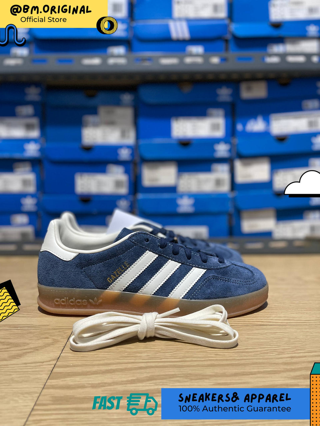 Adidas Gazelle Indoor Night Indigo Off White Gold Metallic JQ8393