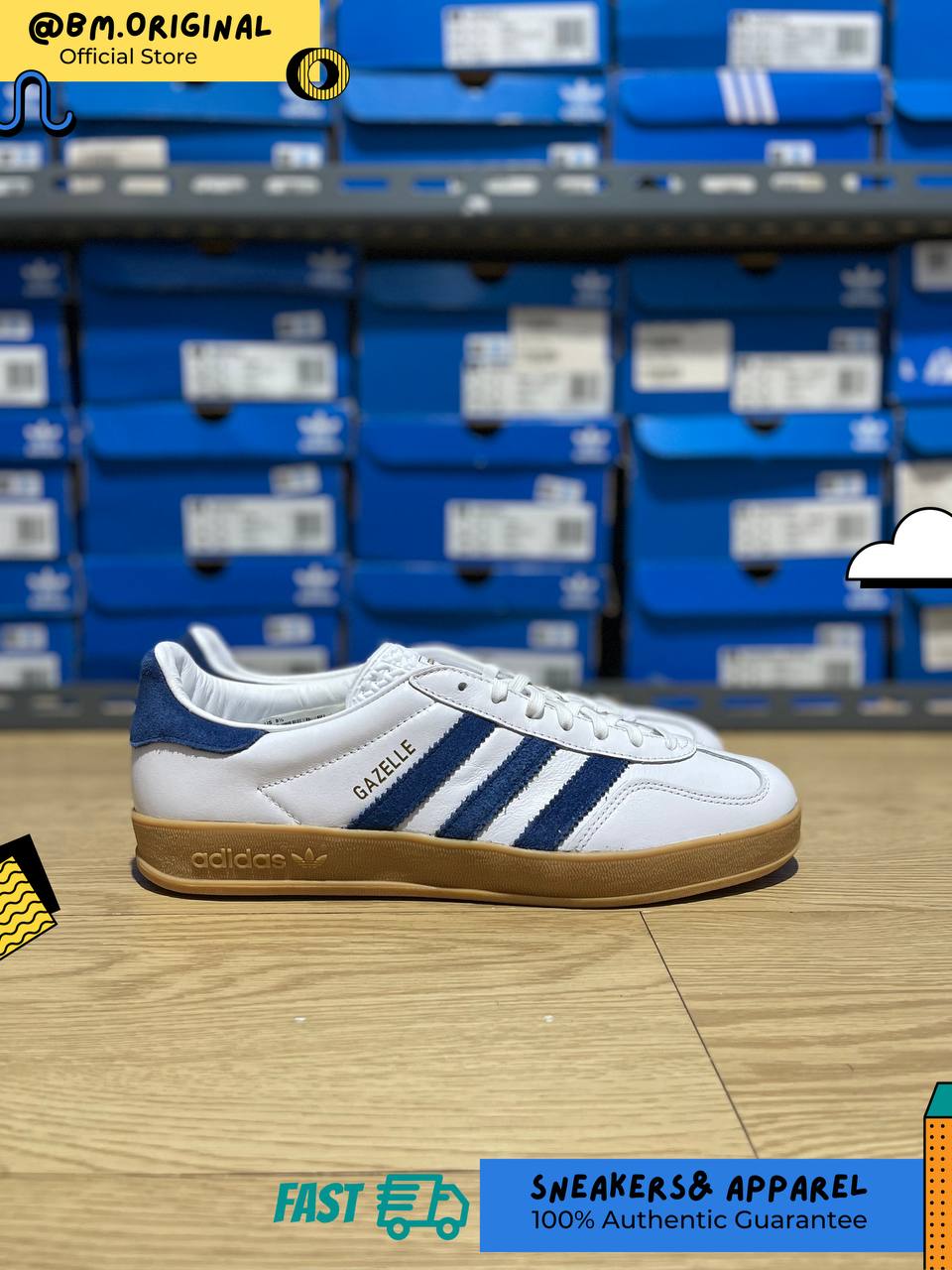 Adidas Gazelle Indoor White Mystery Blue Gum JS4146