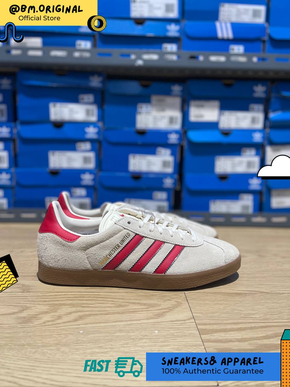 Adidas Gazelle Manchester United Cream White MUFC Red Core Black JS3040