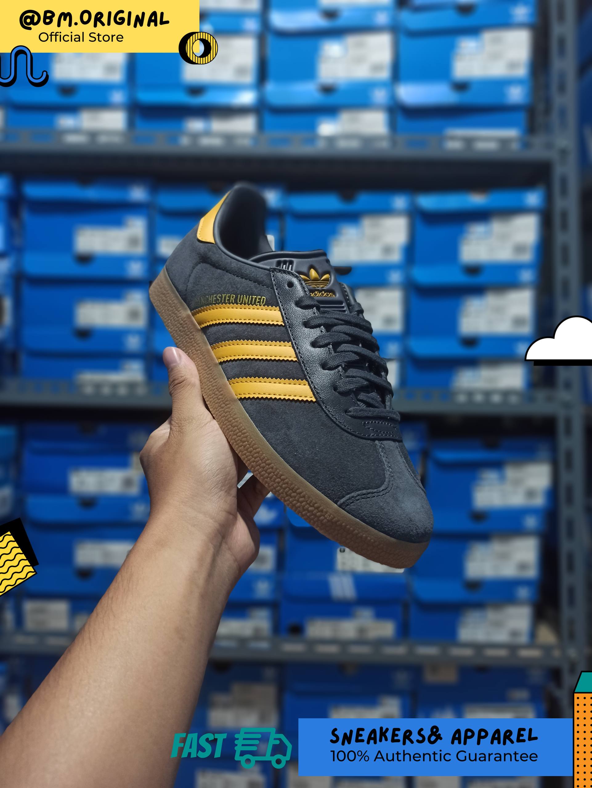 Adidas Gazelle Manchester United Utility Black Preloved Yellow Gum JR1410