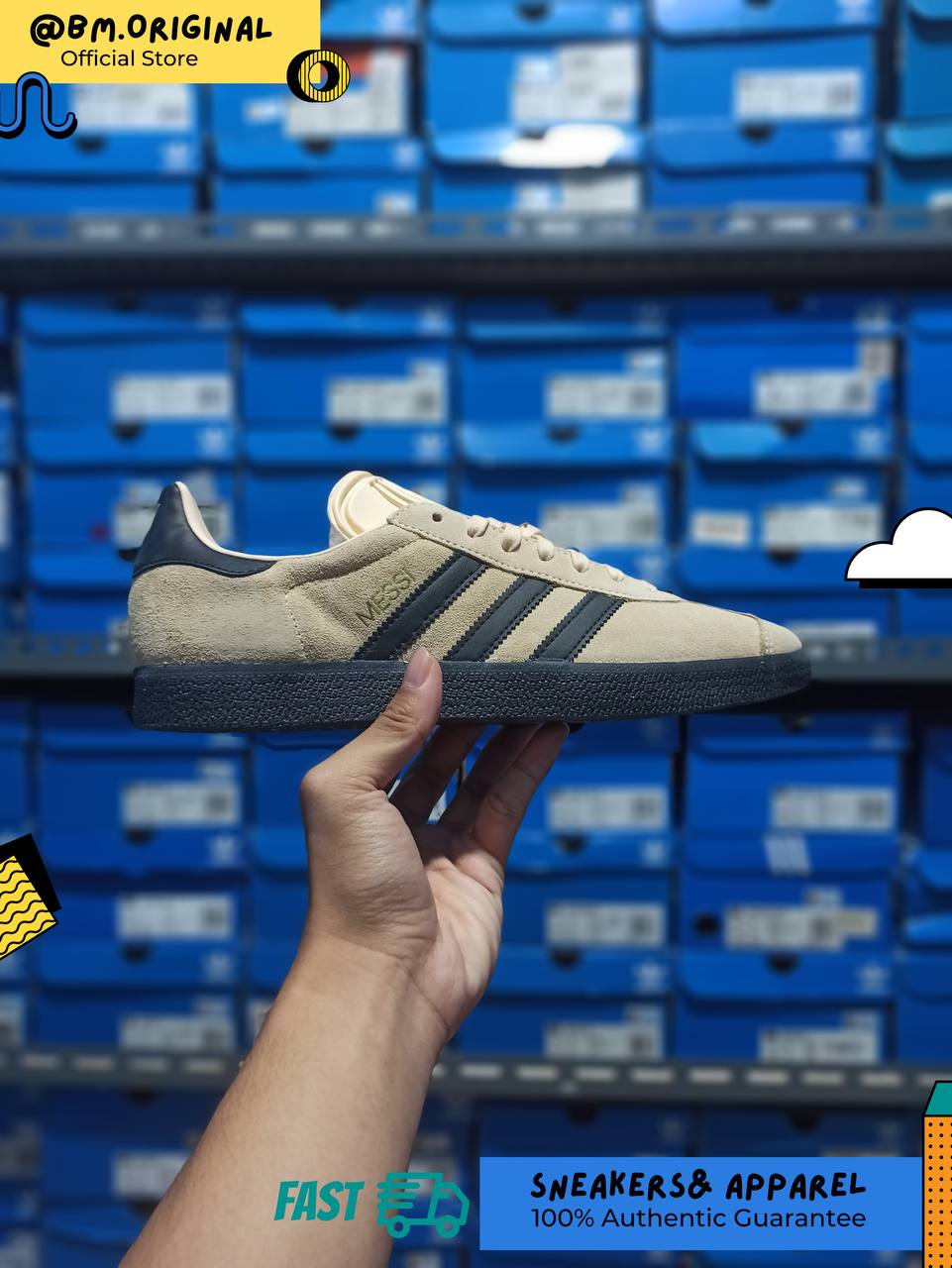 Adidas Gazelle x Messi Crystal Sand Core Black Gold Metallic IH8156