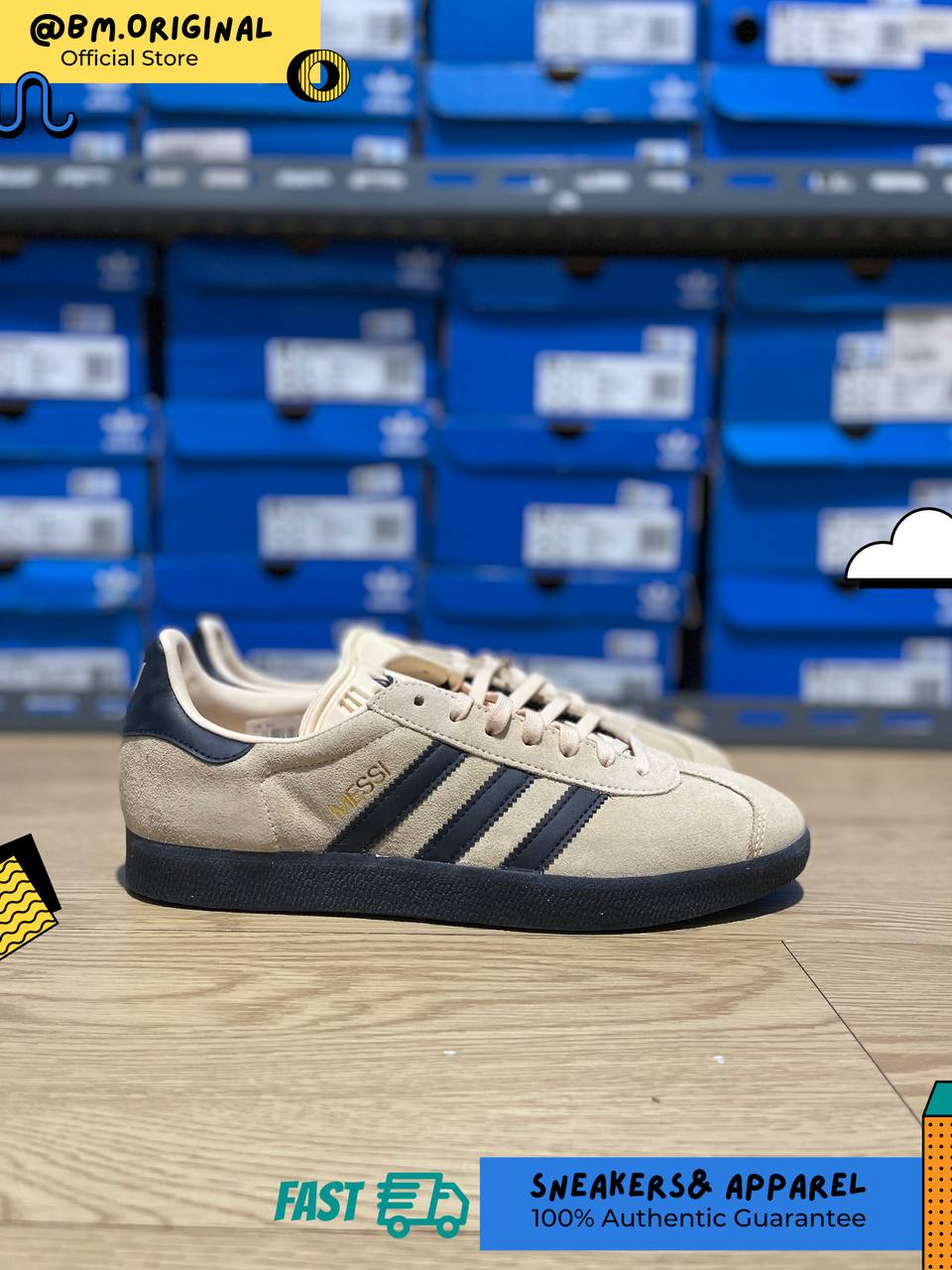 Adidas Gazelle x Messi Crystal Sand Core Black Gold Metallic IH8156