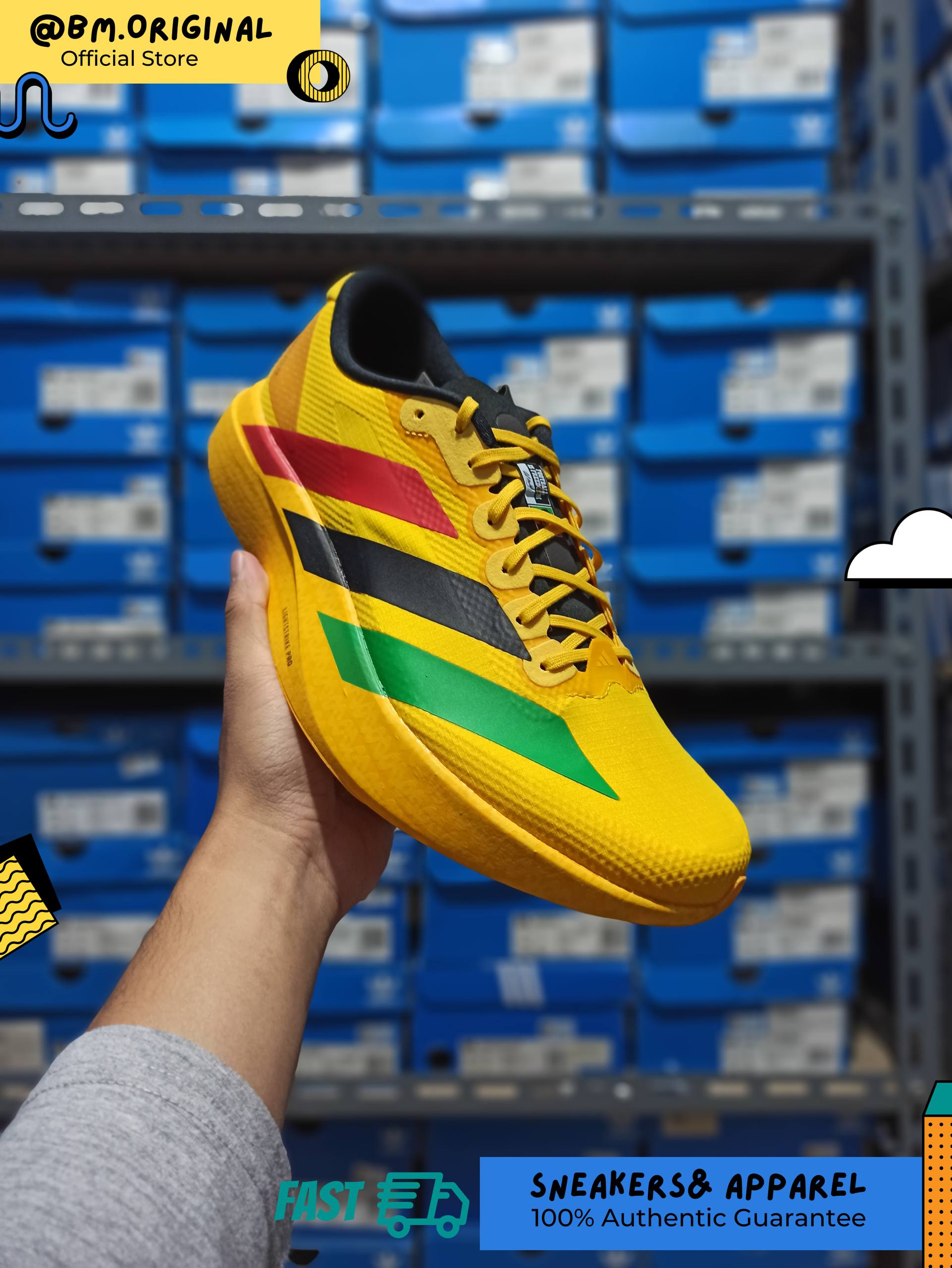 Adidas Jamaica 26 x Bob Marley Adizero EVO SL Bold Green Vivid Green Pure Ruby KJ3625