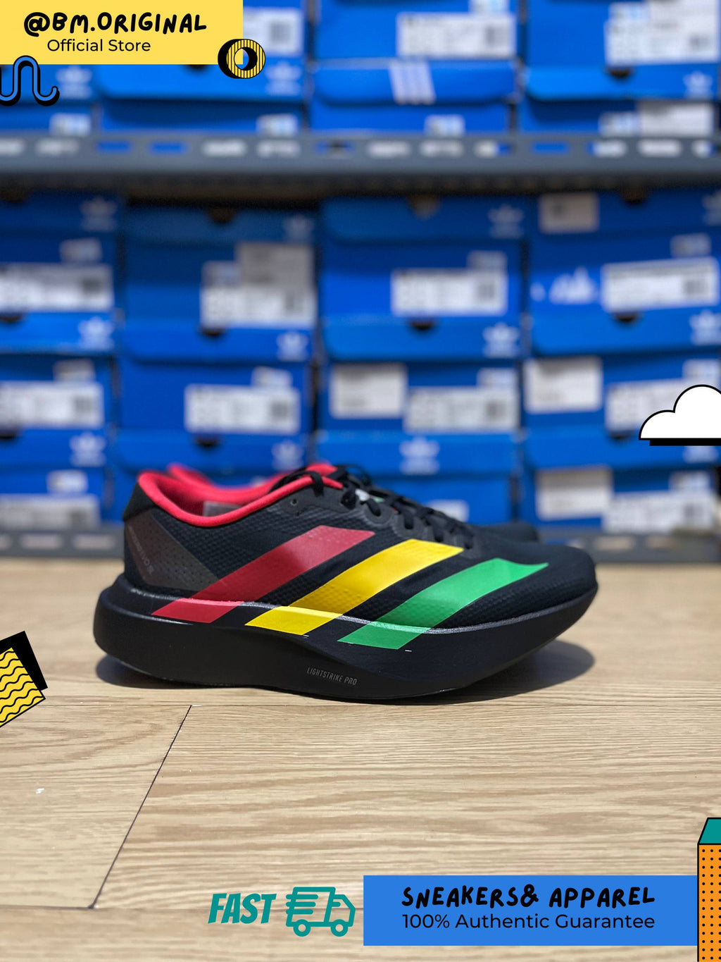 Adidas Jamaica 26 x Bob Marley Adizero EVO SL Core Black Vivid Green Bold Gold KJ6160