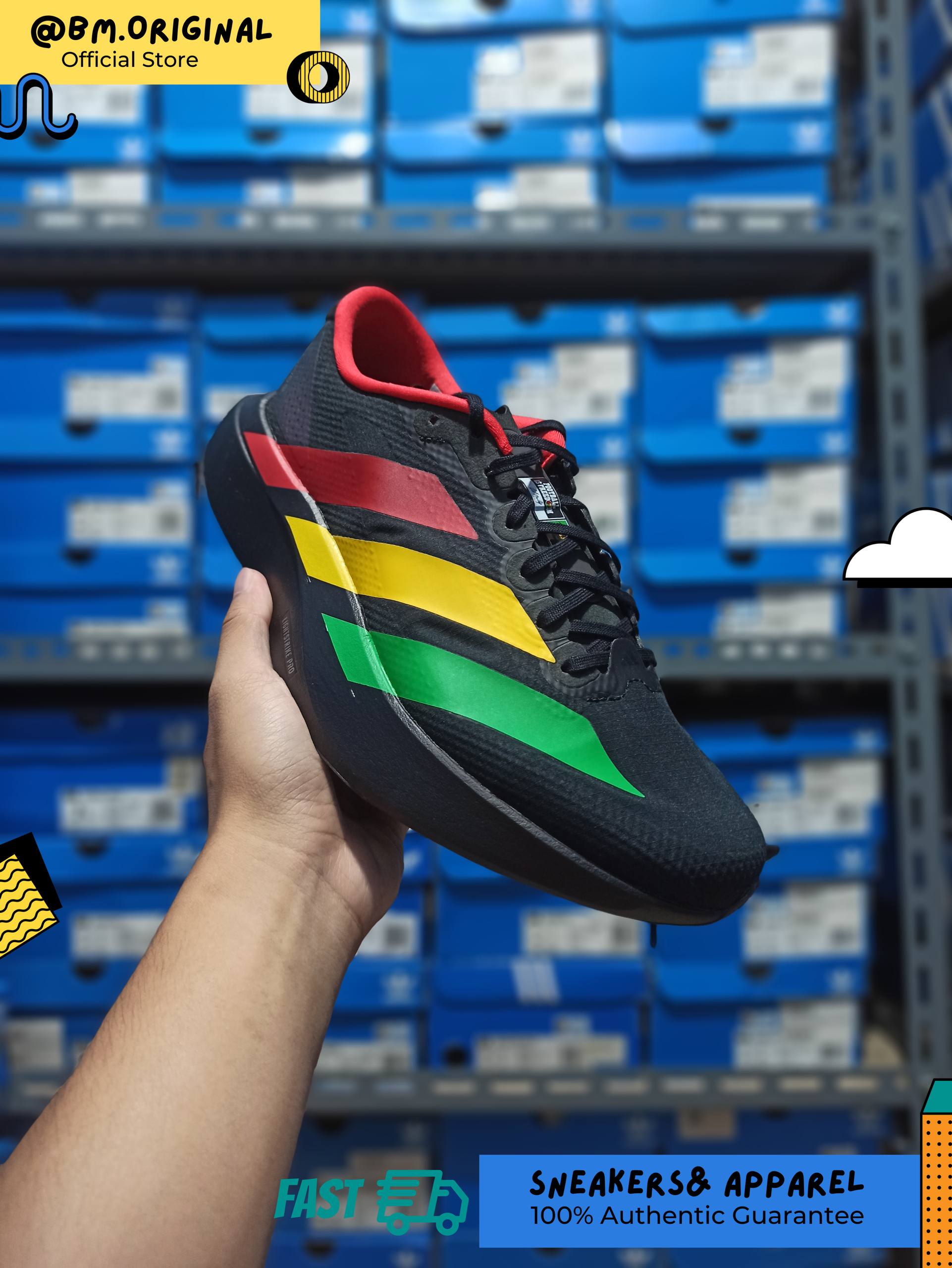 Adidas Jamaica 26 x Bob Marley Adizero EVO SL Core Black Vivid Green Bold Gold KJ6160