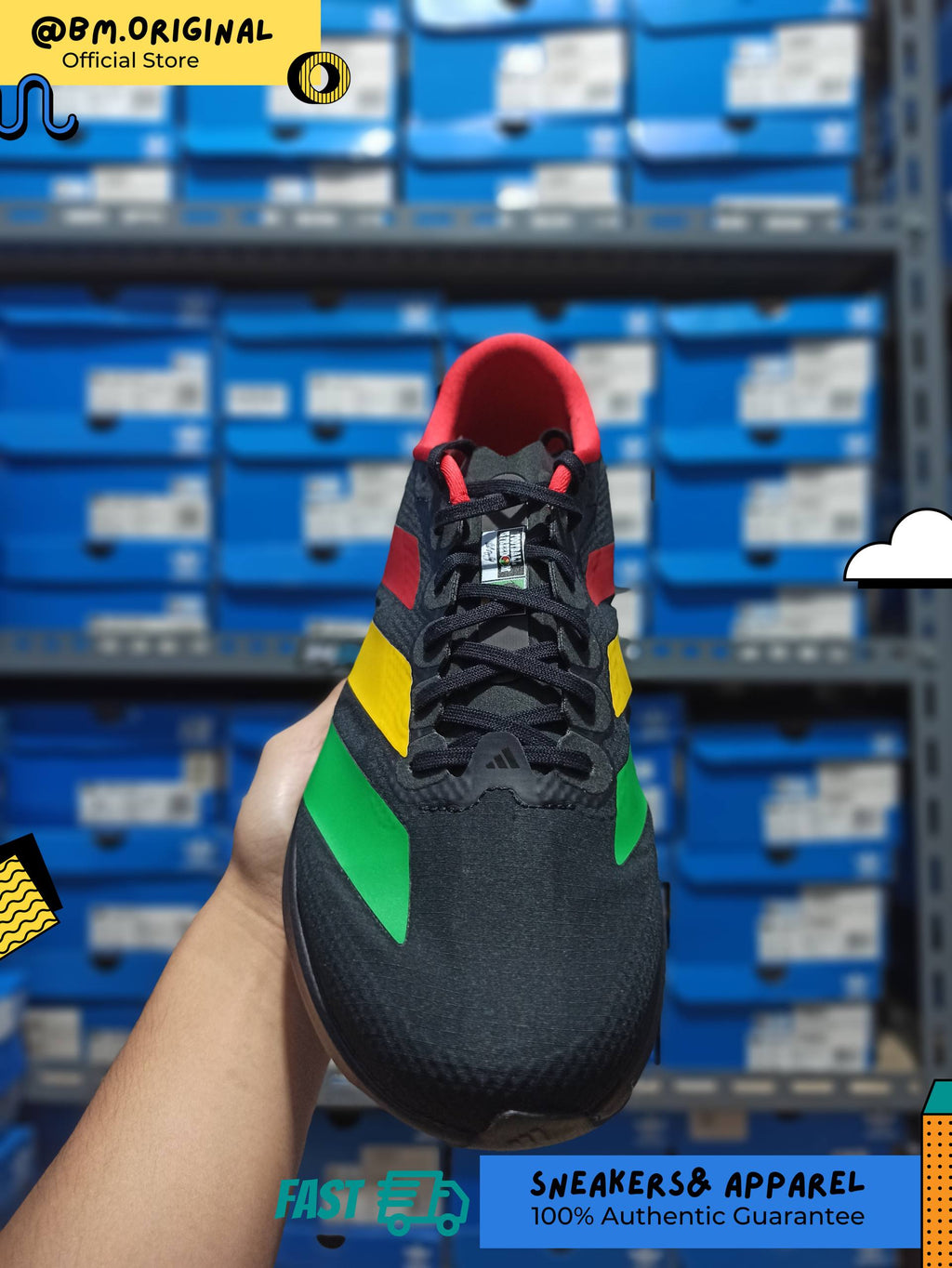 Adidas Jamaica 26 x Bob Marley Adizero EVO SL Core Black Vivid Green Bold Gold KJ6160