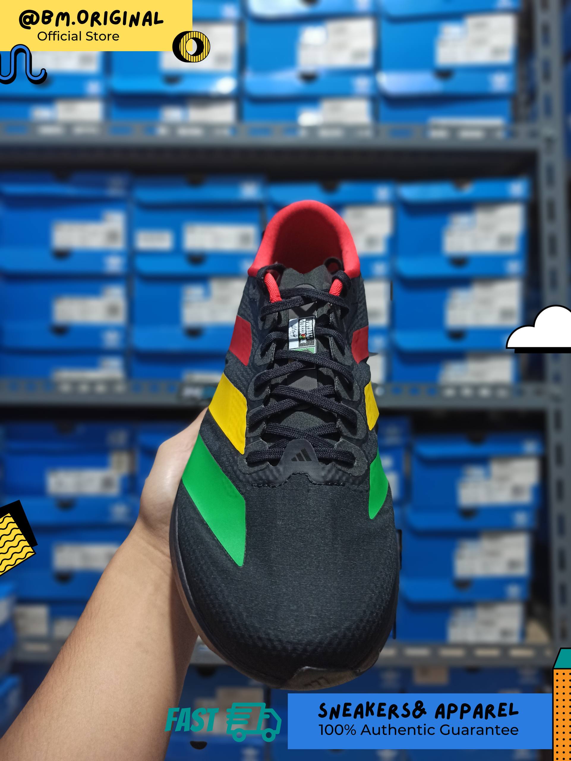 Adidas Jamaica 26 x Bob Marley Adizero EVO SL Core Black Vivid Green Bold Gold KJ6160
