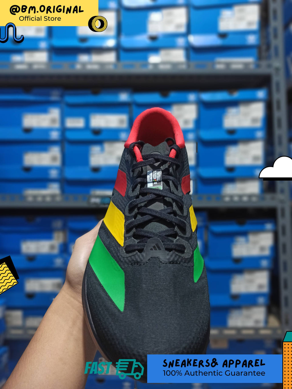 Adidas Jamaica 26 x Bob Marley Adizero EVO SL Core Black Vivid Green Bold Gold KJ6160