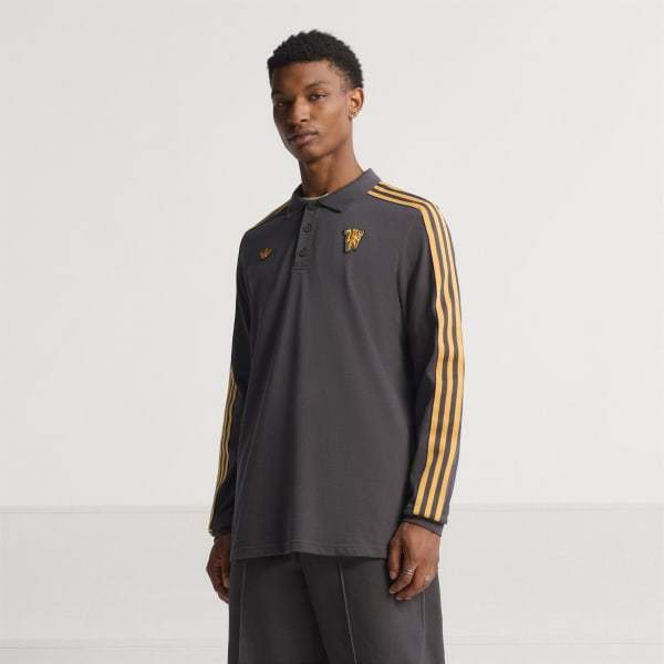 Adidas Manchester United Terrace Icons Long Sleeve Polo Shirt Utility Black JN2822