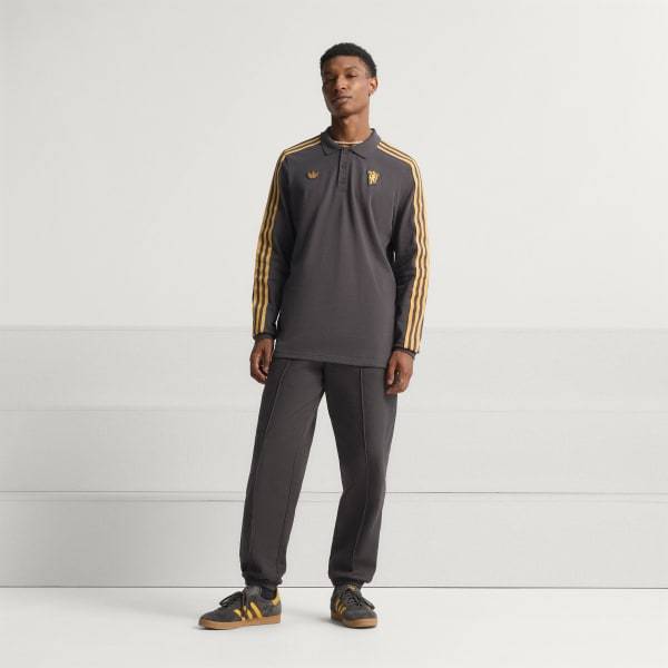 Adidas Manchester United Terrace Icons Long Sleeve Polo Shirt Utility Black JN2822