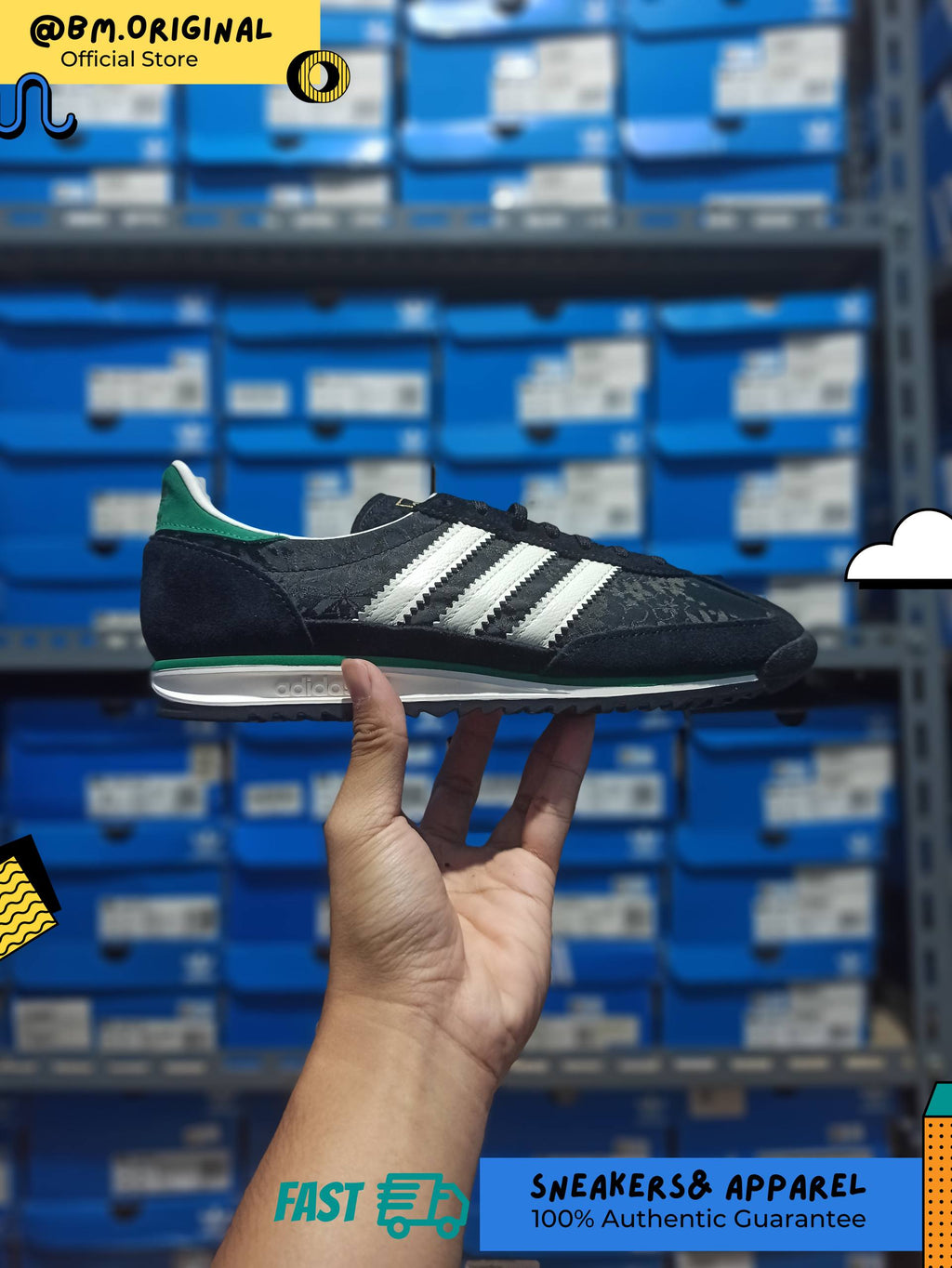 Adidas SL 72 OG x Liberty London Core Black Off White Bold Green IH1870