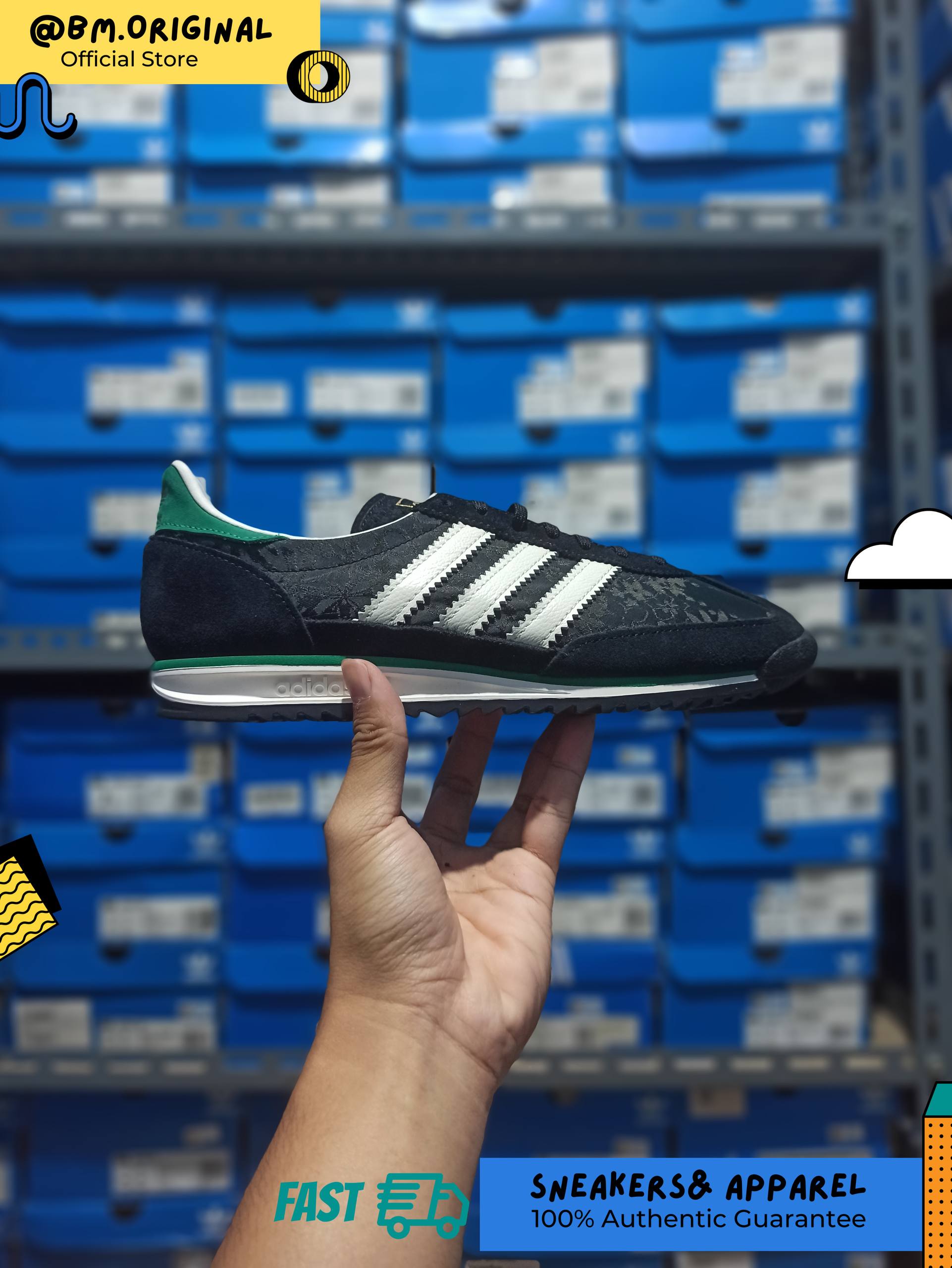 Adidas SL 72 OG x Liberty London Core Black Off White Bold Green IH1870