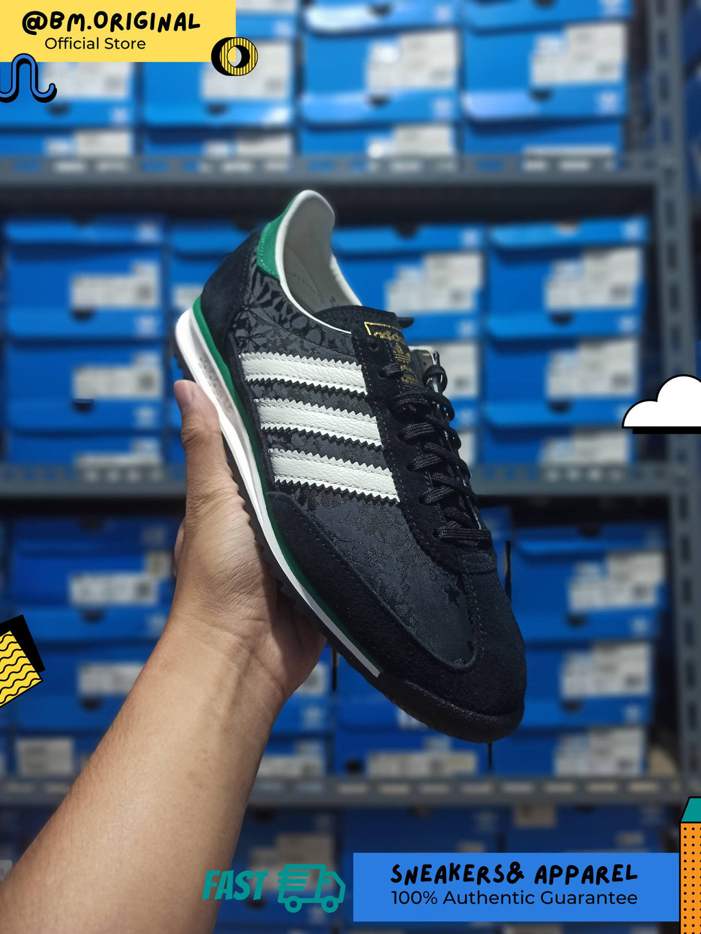 Adidas SL 72 OG x Liberty London Core Black Off White Bold Green IH1870