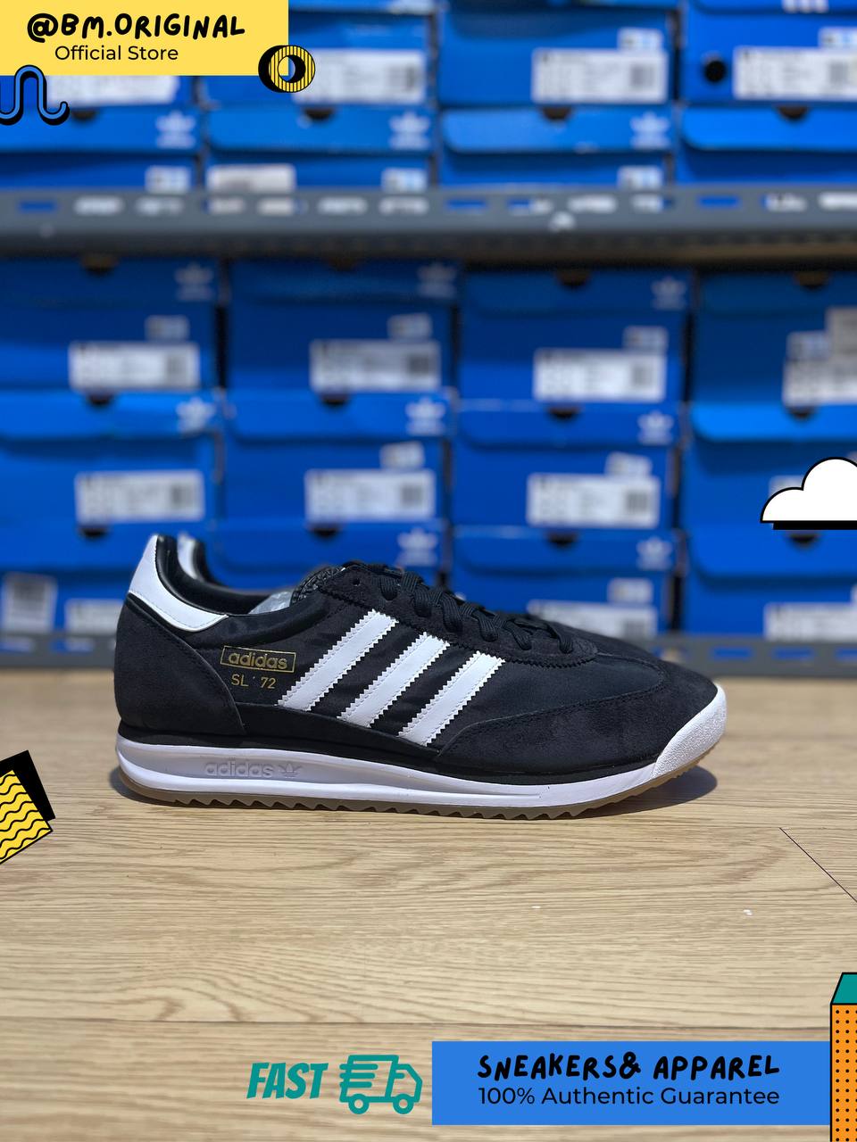 Adidas SL 72 RS Core Black Cloud White Blue JI1282