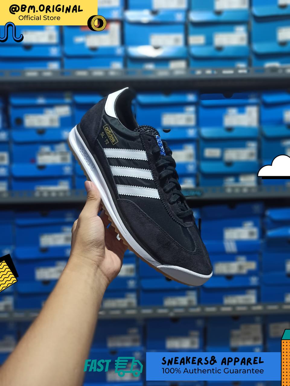 Adidas SL 72 RS Core Black Cloud White Blue JI1282