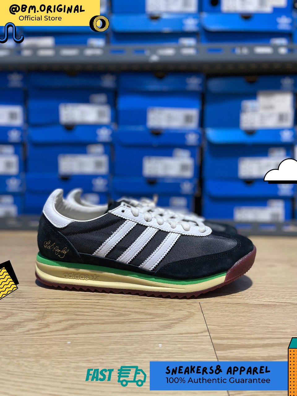 Adidas SL 72 x BOB MARLEY Core Black Cloud White Off White JR7973