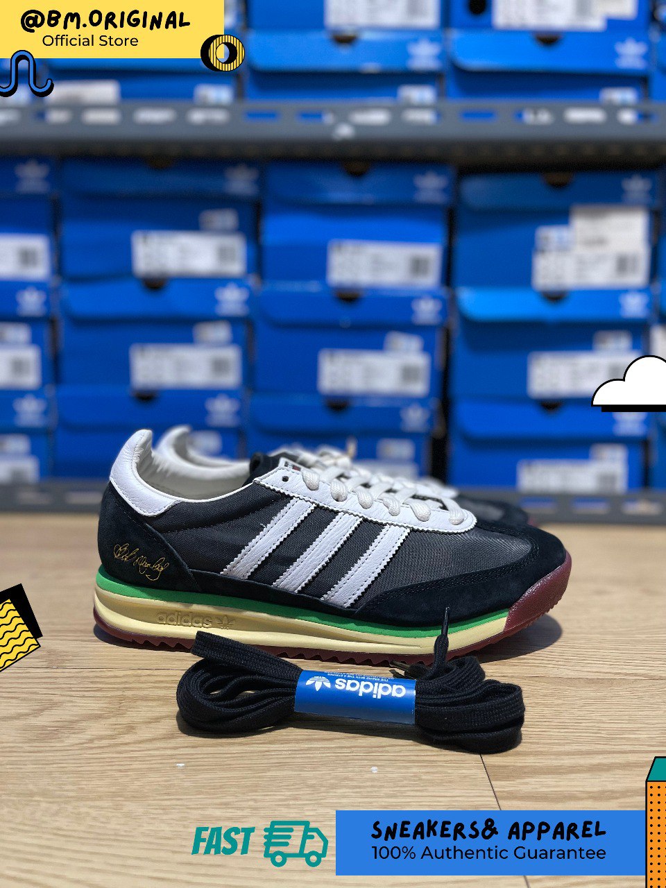 Adidas SL 72 x BOB MARLEY Core Black Cloud White Off White JR7973