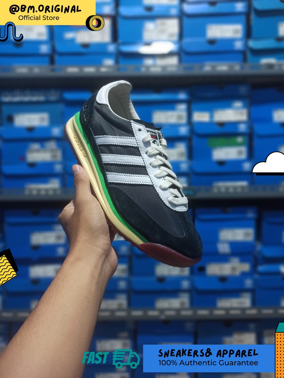 Adidas SL 72 x BOB MARLEY Core Black Cloud White Off White JR7973