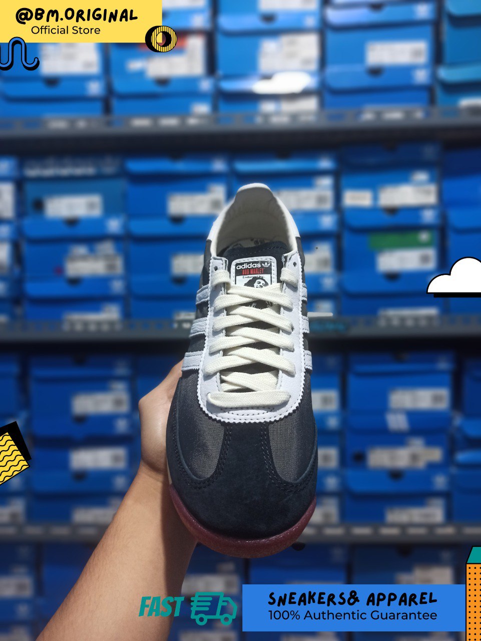 Adidas SL 72 x BOB MARLEY Core Black Cloud White Off White JR7973