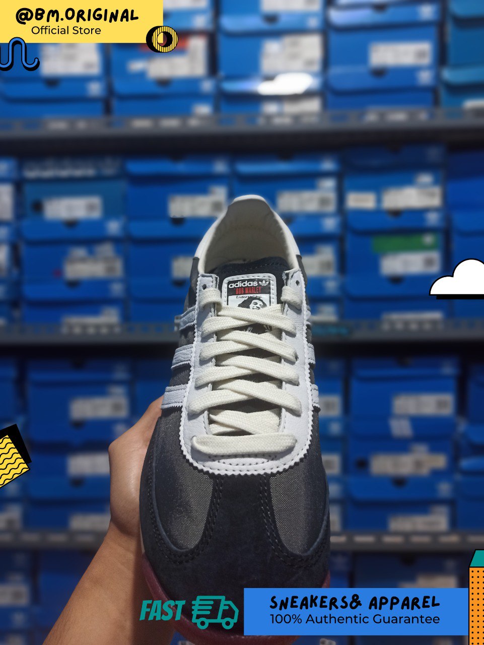 Adidas SL 72 x BOB MARLEY Core Black Cloud White Off White JR7973