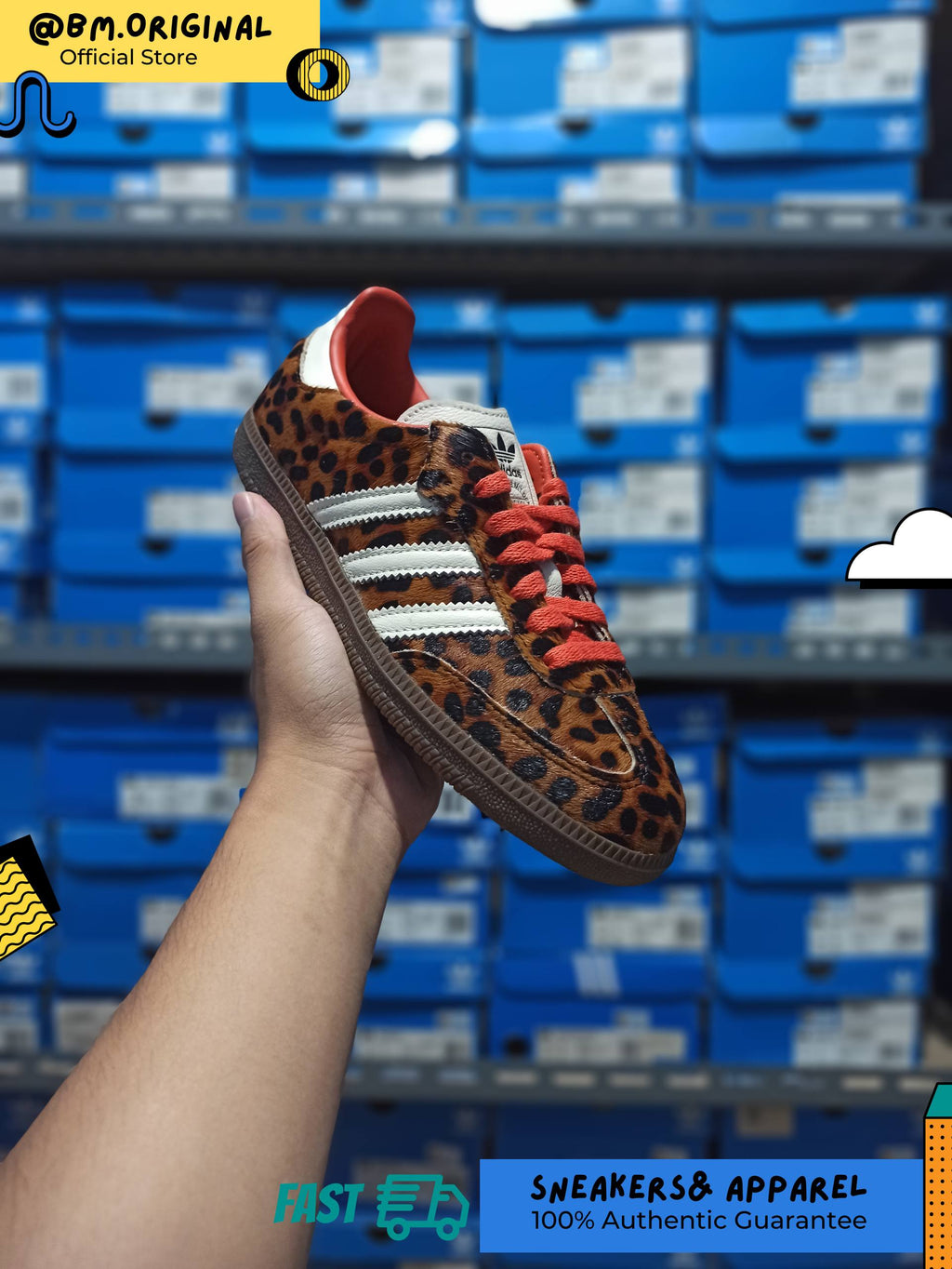 Adidas Samba OG Leopard Core Black Preloved Red Cream White JI2734