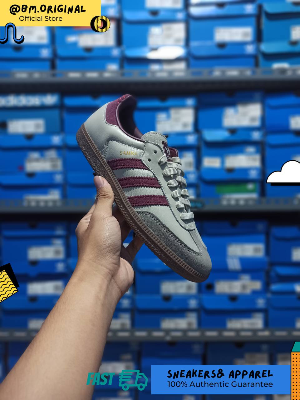 Adidas Samba OG Putty Grey Maroon Gold Metallic ID1482