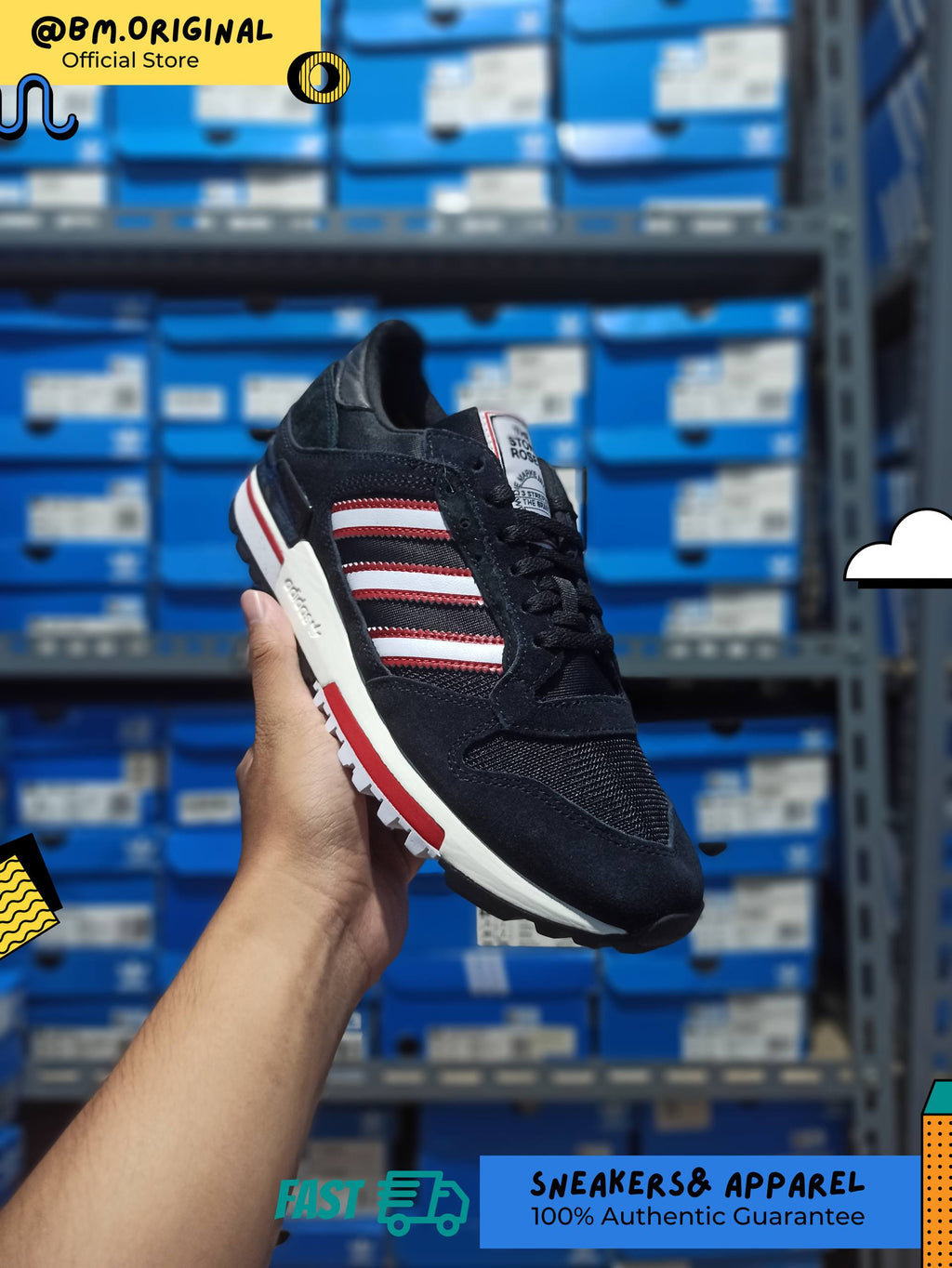 Adidas ZX 600 x Manchester United MUFC x Stone Roses Core Black Cloud White Off White KJ2214