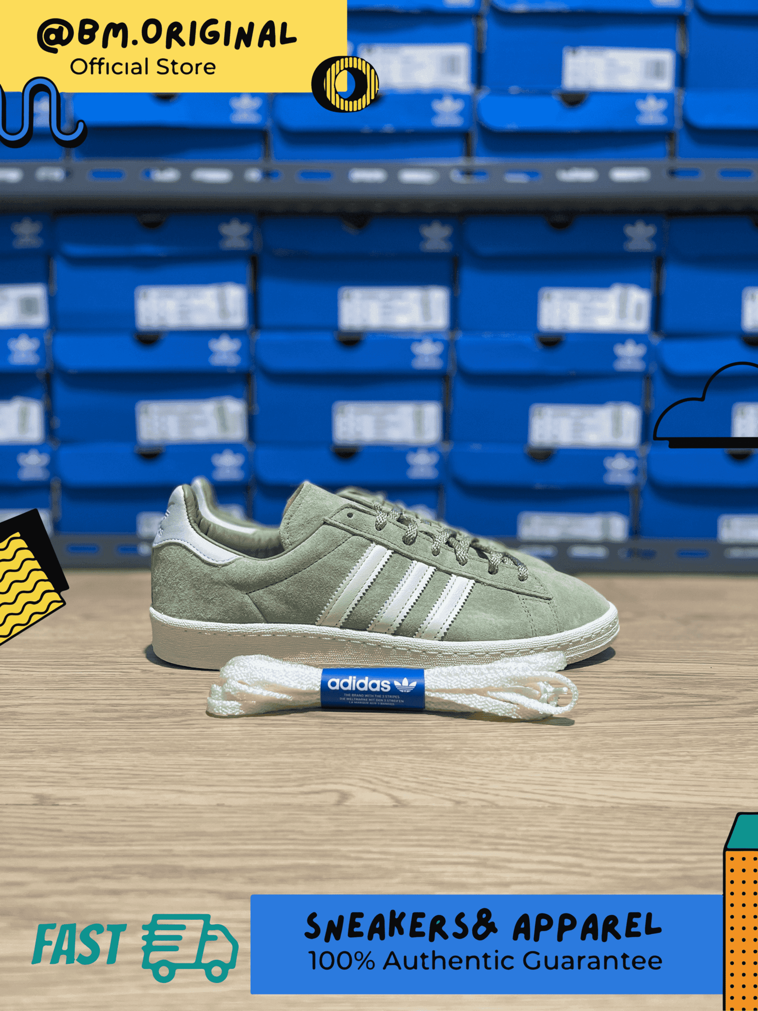 Adidas Campus 80s Magic Lime Chalk White Cream White GX7341