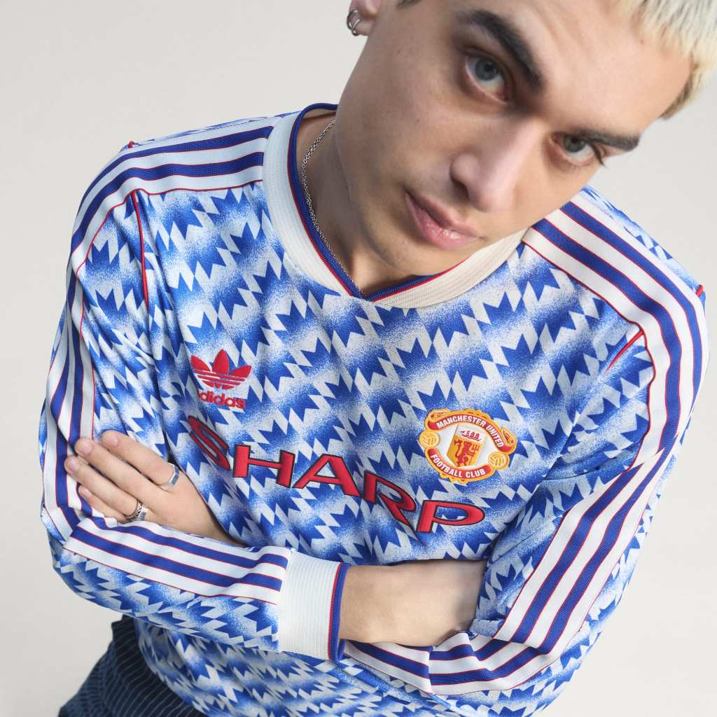 adidas Manchester United Away Jersey 1990 Long Sleeve in Blue White Red JM5498