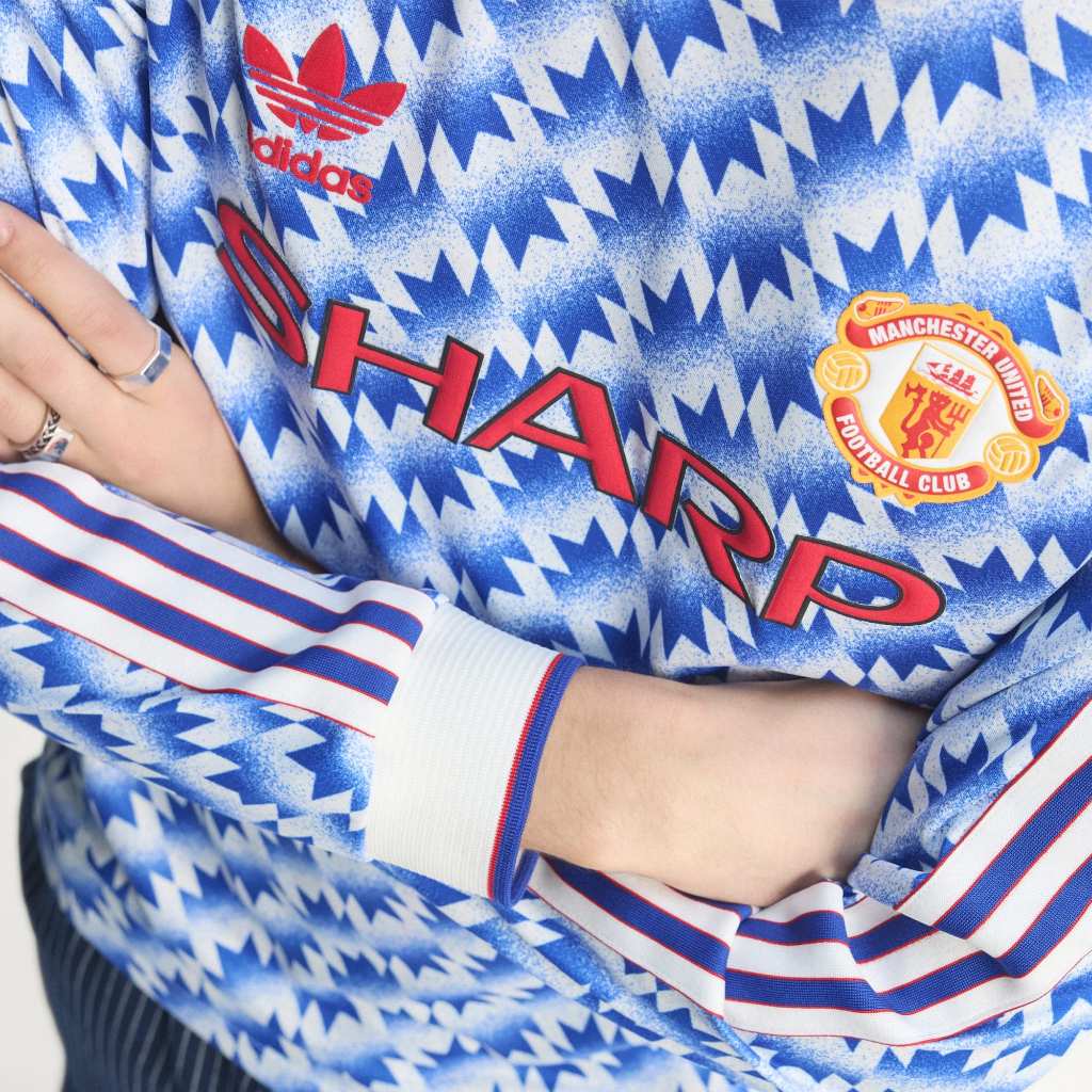 adidas Manchester United Away Jersey 1990 Long Sleeve in Blue White Red JM5498