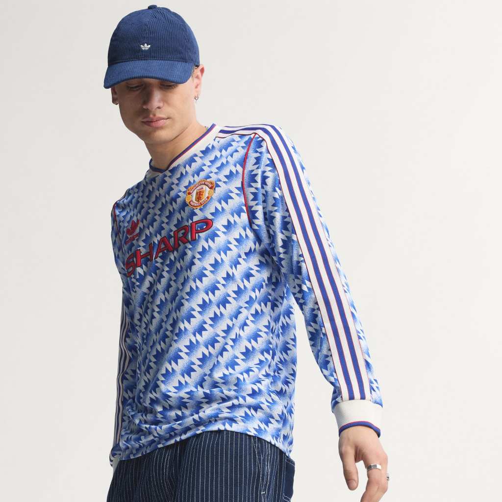 adidas Manchester United Away Jersey 1990 Long Sleeve in Blue White Red JM5498