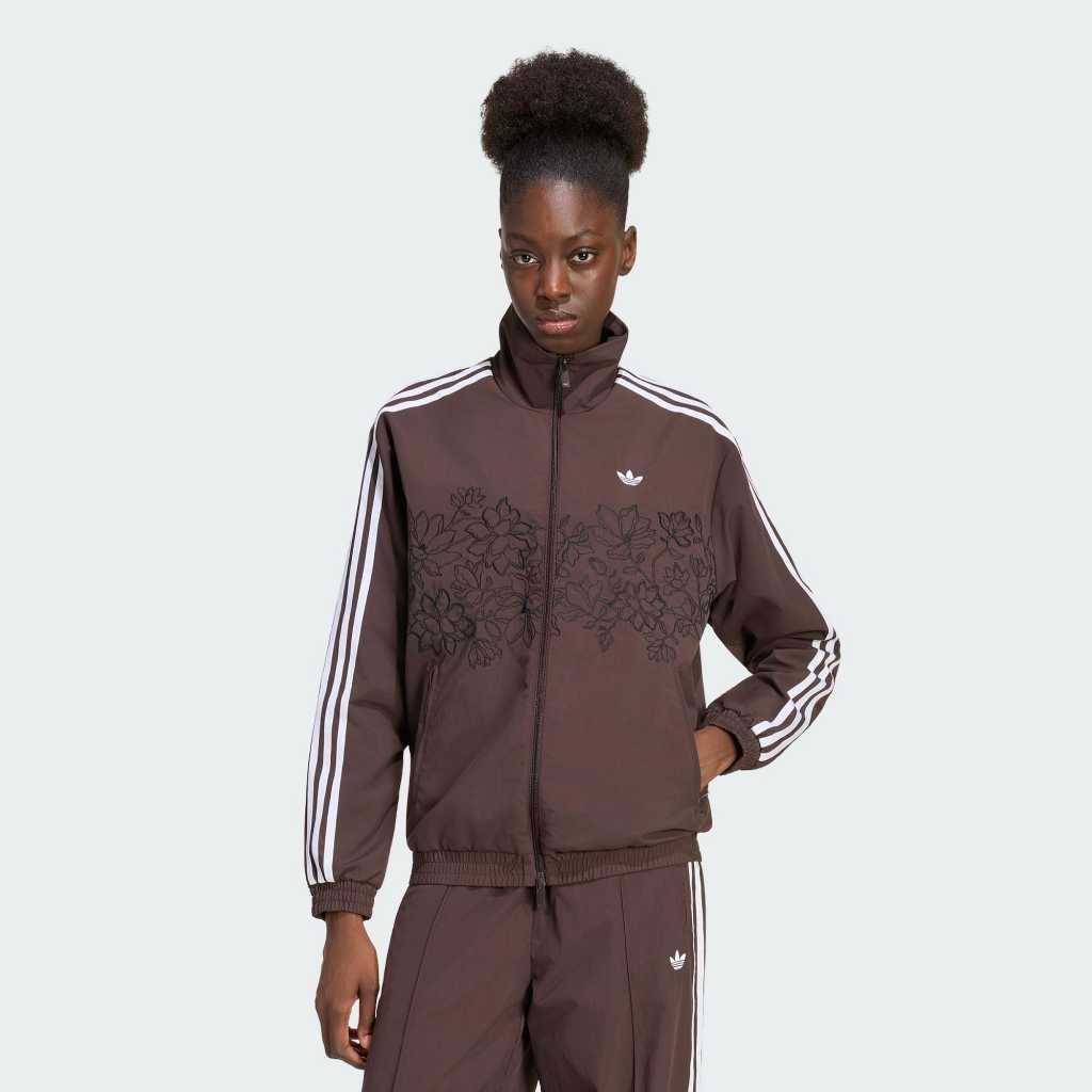 Adidas FLORAL GFX Firebird Loose TRACK JACKET Aurora Coffee Brown KX1874