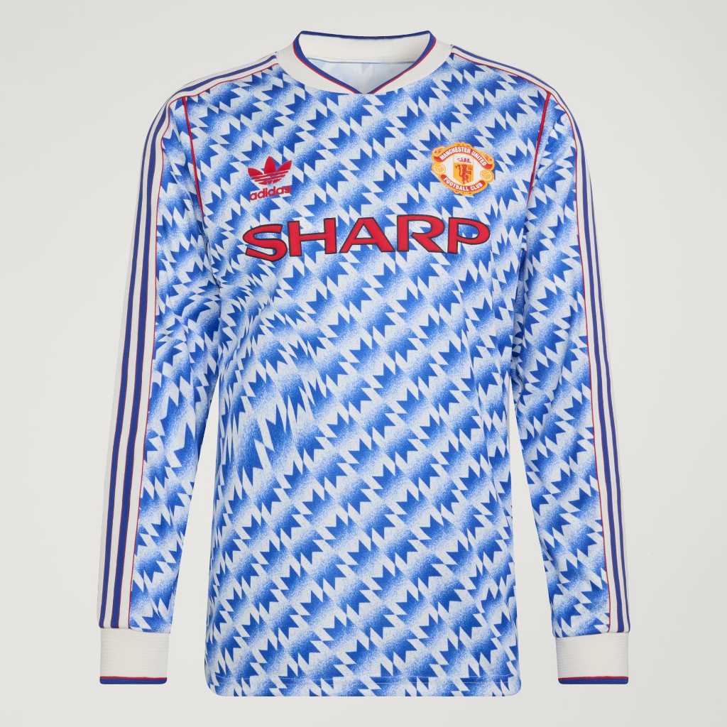 adidas Manchester United Away Jersey 1990 Long Sleeve in Blue White Red JM5498